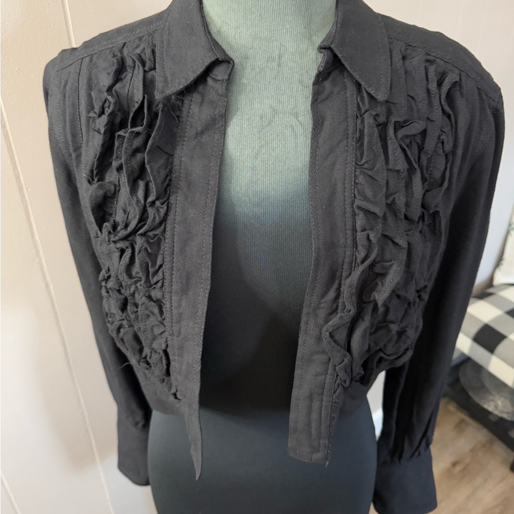 VTG Jan Barboglio • Linen Blend Ruffle Bolero Jacket - Picture 4 of 13